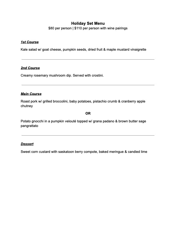 Holiday Menu
